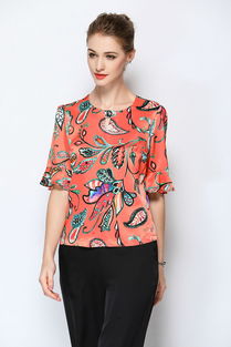 高檔精品,廠家正品重磅真絲襯衫女夏中袖緞面氣質(zhì)淑女印花絲綢襯衣喇叭袖桑蠶絲上衣