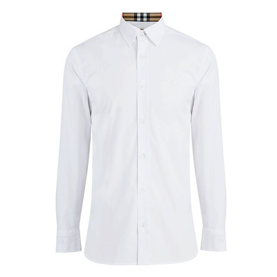 BURBERRY/博柏利 巴寶莉男士襯衫 黑色棉質(zhì)純色長袖 經(jīng)典內(nèi)領(lǐng)格紋襯衣 多色可選 8003074