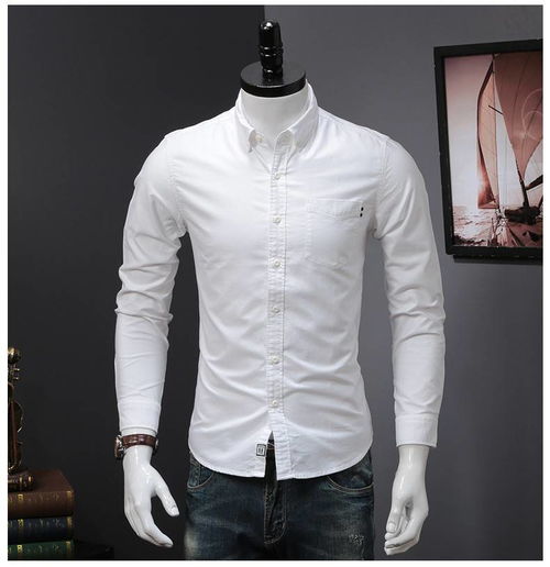 湯河之家 長袖襯衫男2020新款 潮流男青年修身純棉帥氣牛津紡襯衣男裝a