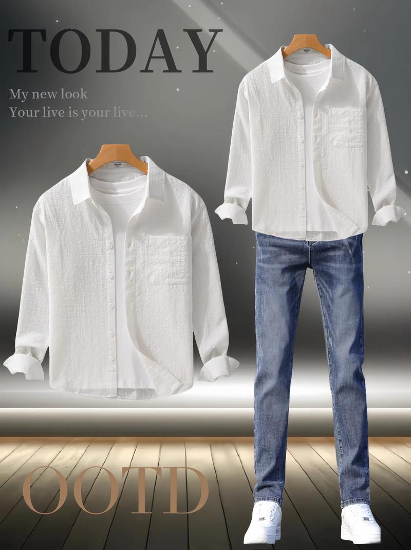 泡泡紗肌理感長袖襯衫來咯!這款男士襯衫,泡泡紗肌理感的設(shè)計