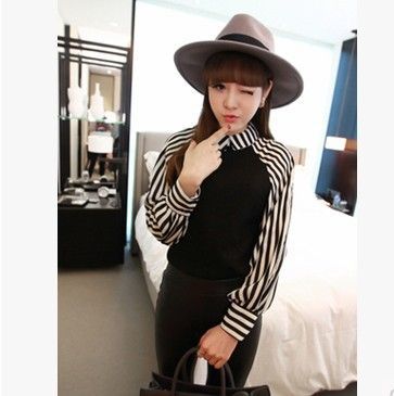 襯衫 2015春季女裝廠家直銷叉肩袖拼豎條呢子上衣T恤批發圖片|襯衫 2015春季女裝廠家直銷叉肩袖拼豎條呢子上衣T恤批發產品圖片由深圳靚點時尚服飾公司生產提供-